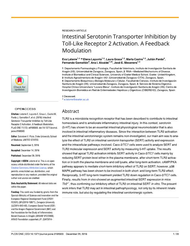 Intestinal serotonin transporter inhibition by toll-like receptor 2 activation. A feedback modulation
