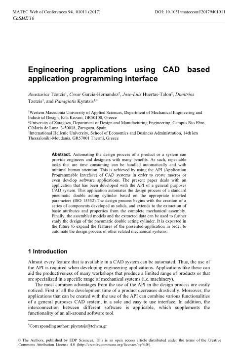 Engineering applications using CAD based application programming interface