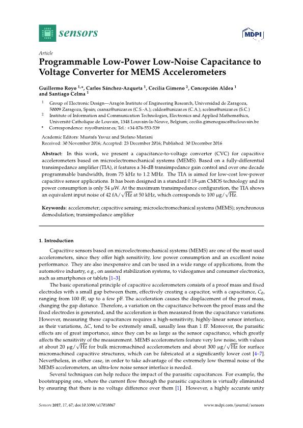 Programmable low-power low-noise capacitance to voltage converter for MEMS accelerometers