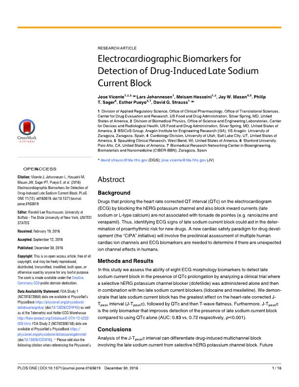 Electrocardiographic biomarkers for detection of drug-induced late sodium current block