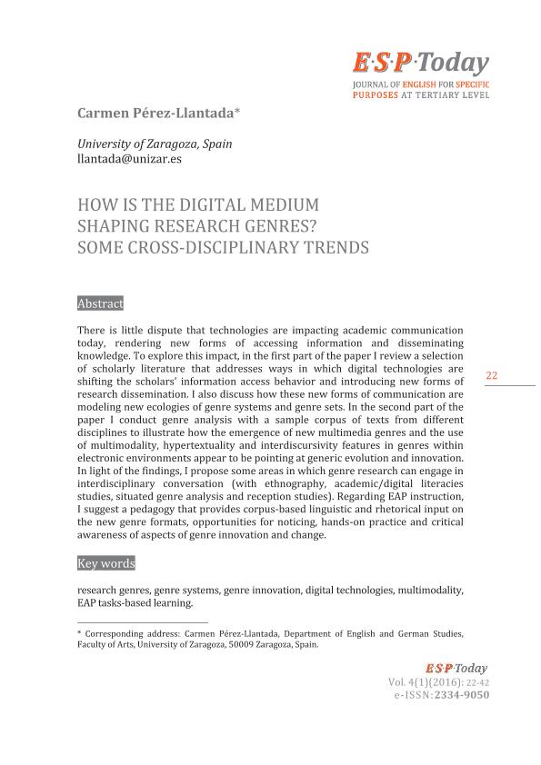 How is the digital medium shaping research genres? Some cross-disciplinary trends