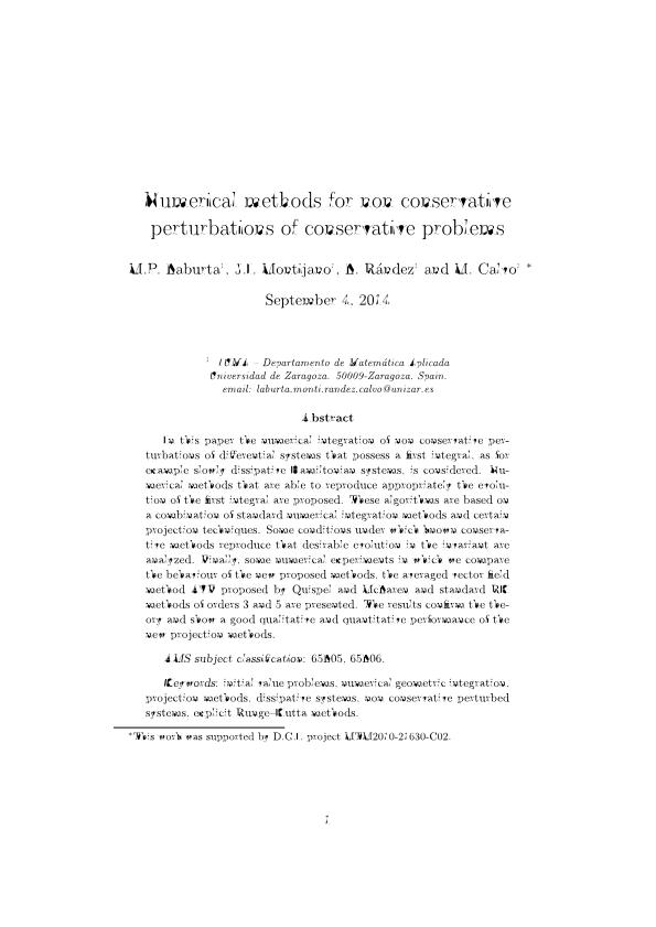 Numerical methods for non conservative perturbations of conservative problems