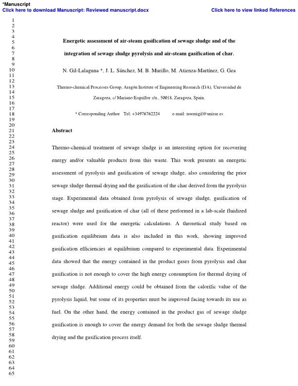 Energetic assessment of air-steam gasification of sewage sludge and of the integration of sewage sludge pyrolysis and air-steam gasification of char