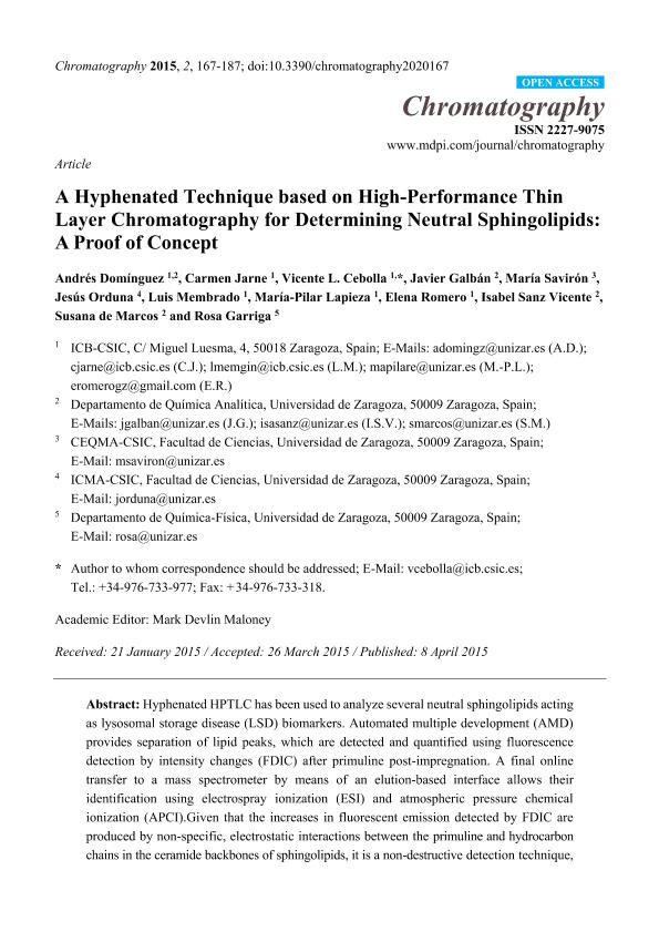 A Hyphenated Technique based on High-Performance Thin Layer Chromatography for Determining Neutral Sphingolipids: A Proof of concept