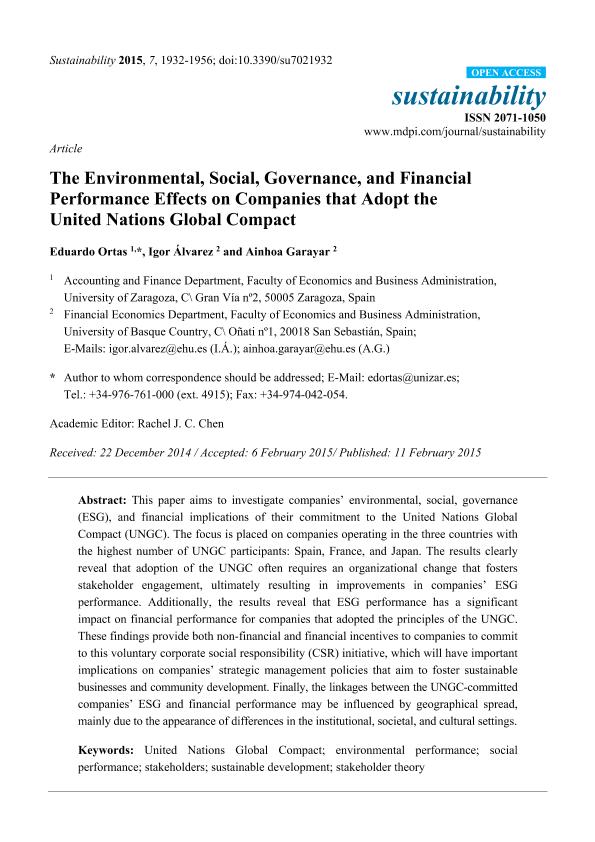 The environmental, social, governance, and financial performance effects on companies that adopt the United Nations Global Compact