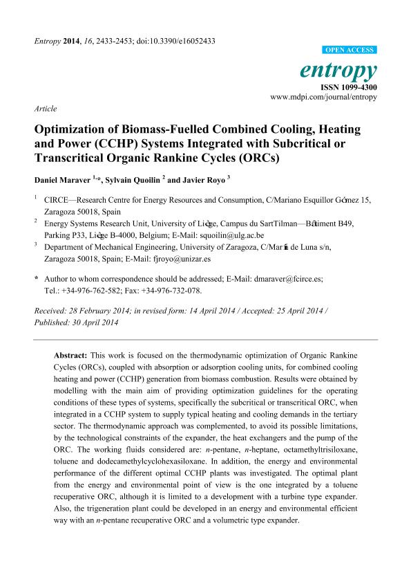 Optimization of biomass-fuelled combined cooling, heating and power (CCHP) systems integrated with subcritical or transcritical organic rankine cycles (ORCs)
