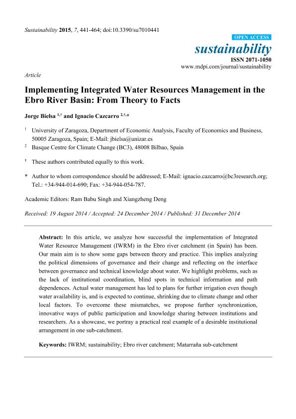 Implementing integrated water resources management in the Ebro River Basin: From theory to facts