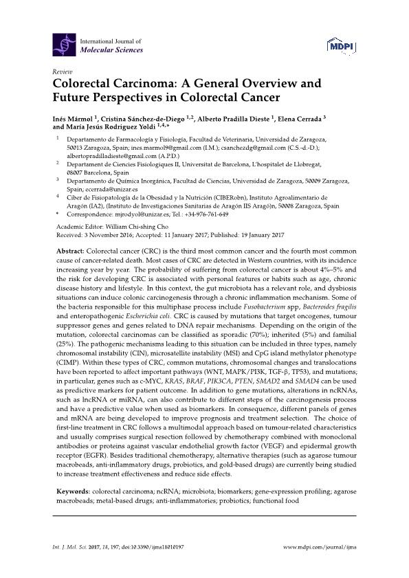 Colorectal Carcinoma: A General Overview and Future Perspectives in Colorectal Cancer