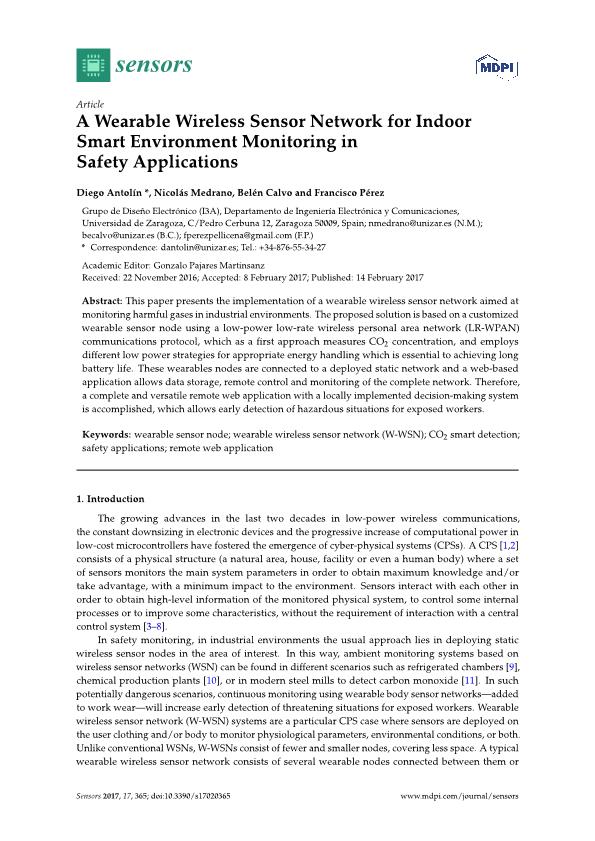 A wearable wireless sensor network for indoor smart environment monitoring in safety applications