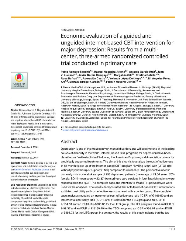 Economic evaluation of a guided and unguided internet-based CBT intervention for major depression: Results from a multicenter, three-armed randomized controlled trial conducted in primary care