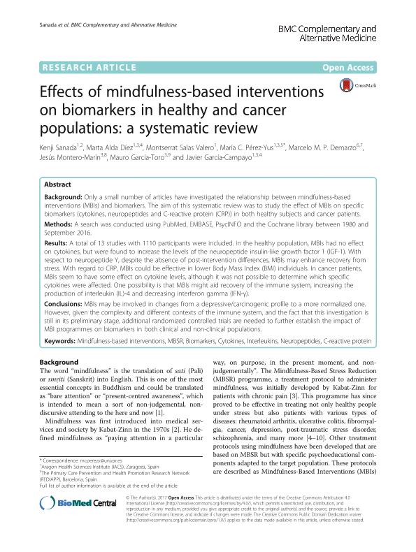 Effects of mindfulness-based interventions on biomarkers in healthy and cancer populations: A systematic review