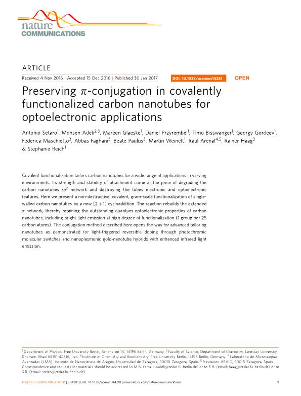 Preserving p-conjugation in covalently functionalized carbon nanotubes for optoelectronic applications