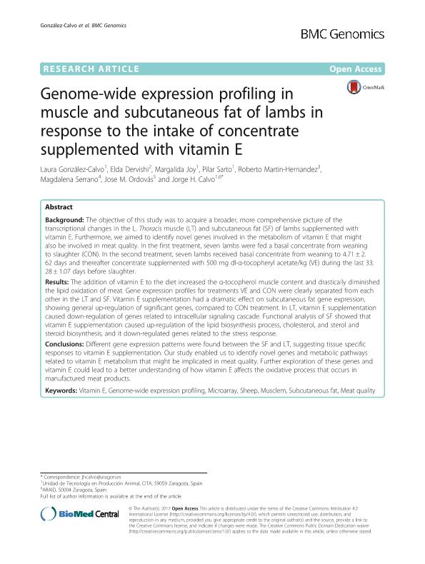 Genome-wide expression profiling in muscle and subcutaneous fat of lambs in response to the intake of concentrate supplemented with vitamin E