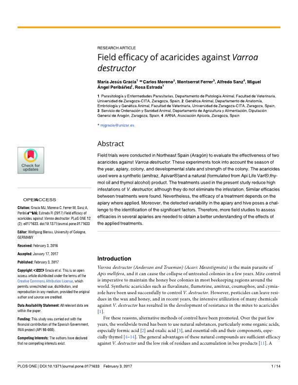 Field efficacy of acaricides against Varroa destructor