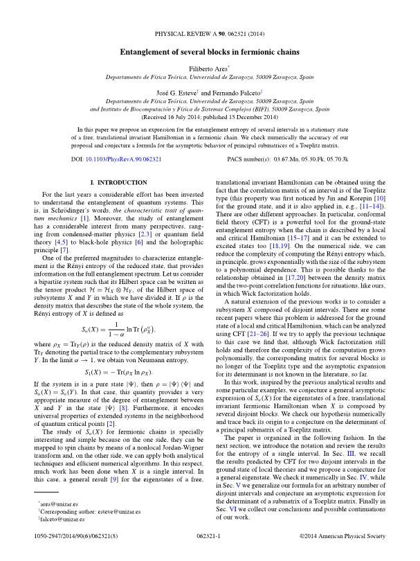 Entanglement of several blocks in fermionic chains