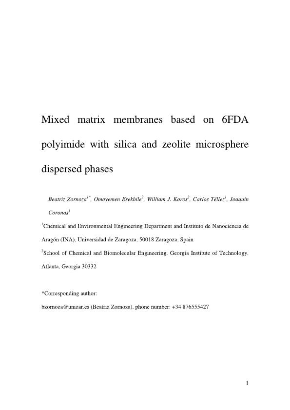 Mixed matrix membranes based on 6FDA polyimide with silica and zeolite microsphere dispersed phases