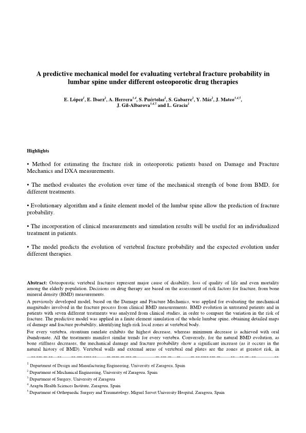 A predictive mechanical model for evaluating vertebral fracture probability in lumbar spine under different osteoporotic drug therapies