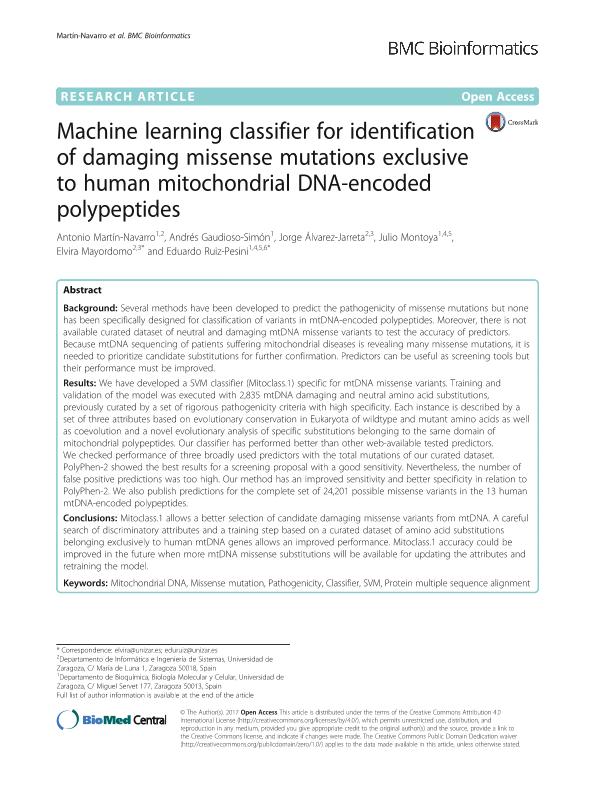 Machine learning classifier for identification of damaging missense mutations exclusive to human mitochondrial DNA-encoded polypeptides