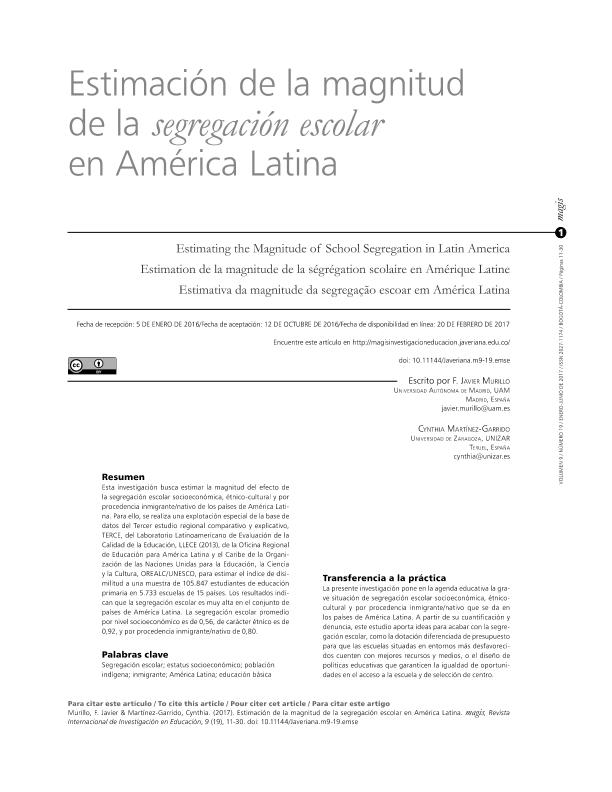 Estimación de la magnitud de la segregación escolar en América Latina