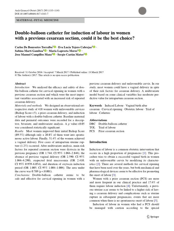 Double balloon catheter for induction of labour in women with a previous cesarean section, could it be the best choice?
