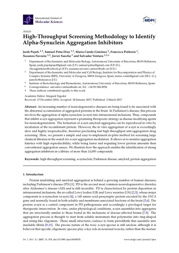 High-throughput screening methodology to identify alpha-synuclein aggregation inhibitors