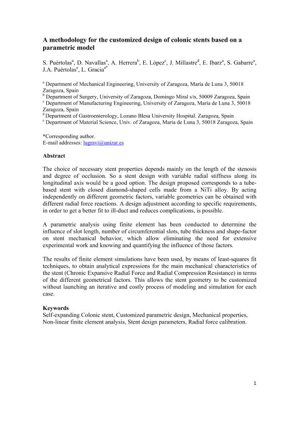 A methodology for the customized design of colonic stents based on a parametric model