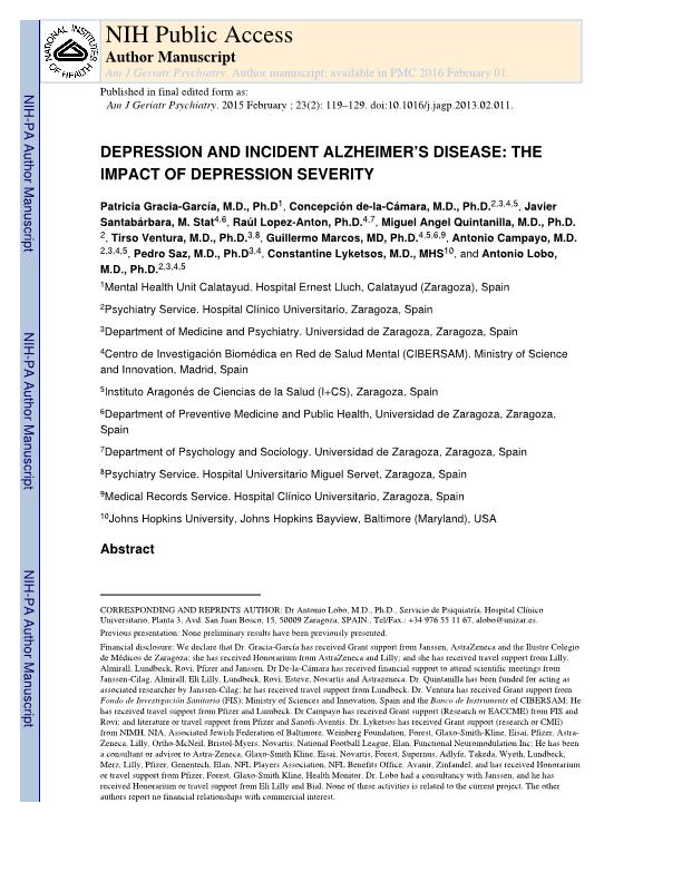 Depression and incident alzheimer disease: The impact of disease severity