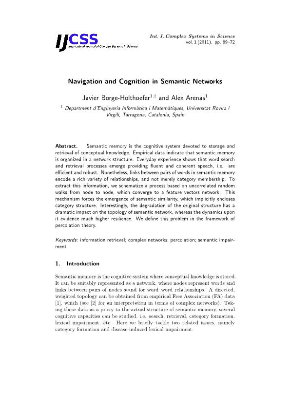 Navigation and Cognition in Semantic Networks
