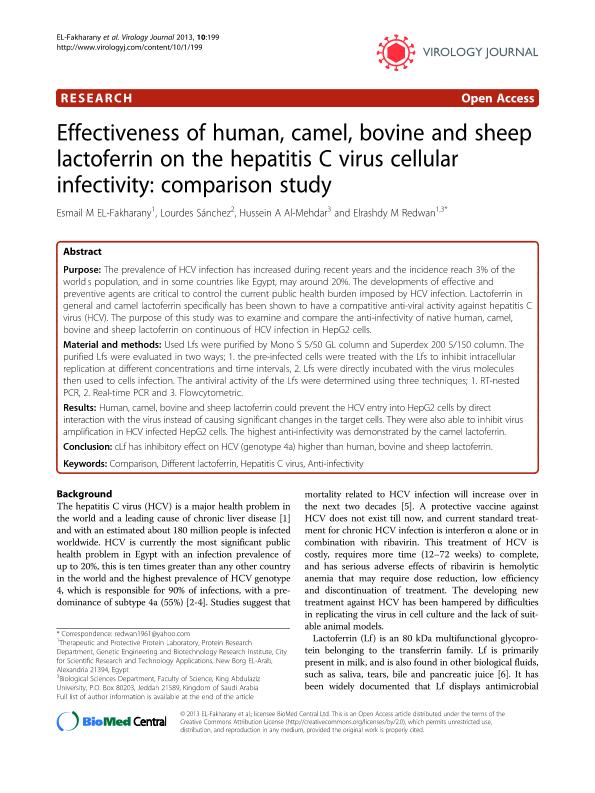 Effectiveness of human, camel, bovine and sheep lactoferrin on the hepatitis C virus cellular infectivity: Comparison study