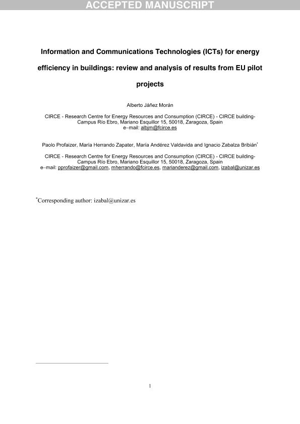 Information and Communications Technologies (ICTs) for energy efficiency in buildings: Review and analysis of results from EU pilot projects