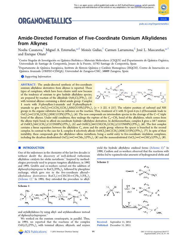 Amide-Directed Formation of Five-Coordinate Osmium Alkylidenes from Alkynes