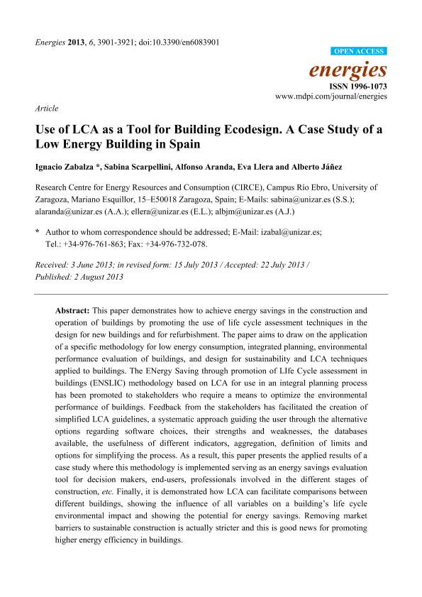 Use of LCA as a tool for building ecodesign. A case study of a low energy building in Spain
