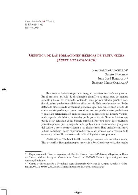 Genética de las poblaciones ibéricas de trufa negra (Tuber melanosporum)