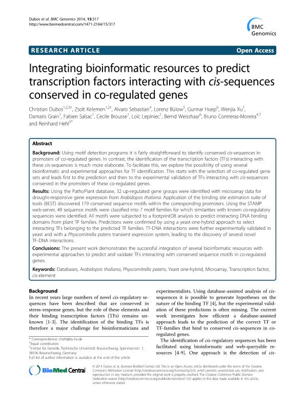 Integrating bioinformatic resources to predict transcription factors interacting with cis-sequences conserved in co-regulated genes