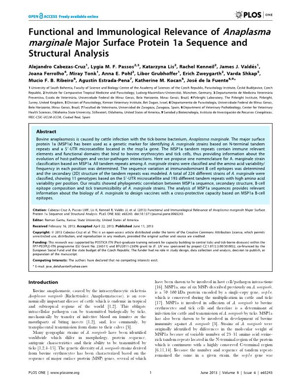 Functional and Immunological Relevance of Anaplasma marginale Major Surface Protein 1a Sequence and Structural Analysis