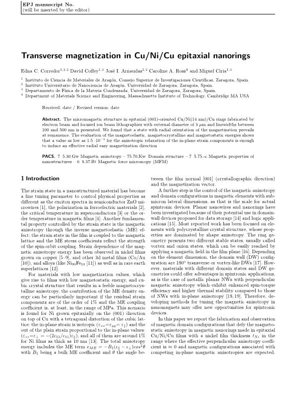 Transverse magnetization in Cu/Ni/Cu epitaxial nanorings