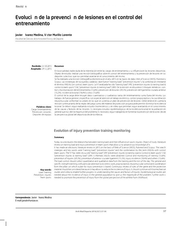 Revisión: Evolución de la prevención de lesiones en el control del entrenamiento