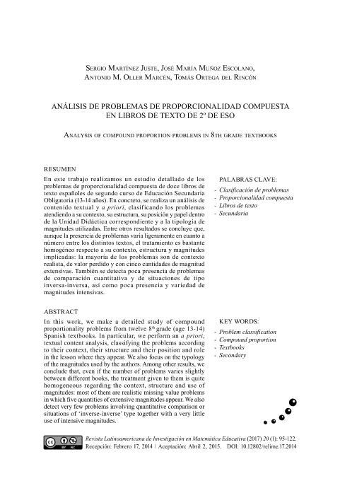 Análisis de problemas de proporcionalidad compuesta en libros de texto de 2º de ESO.