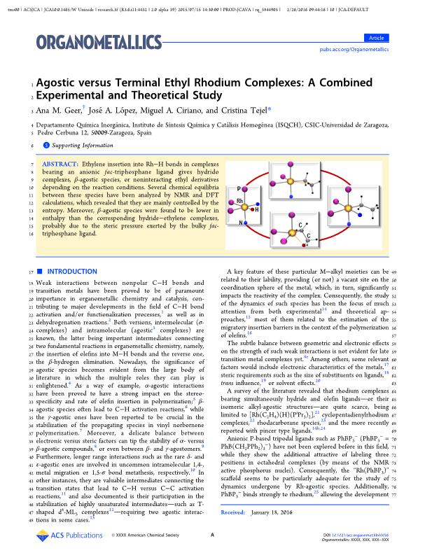 Agostic versus Terminal Ethyl Rhodium Complexes: A Combined Experimental and Theoretical Study