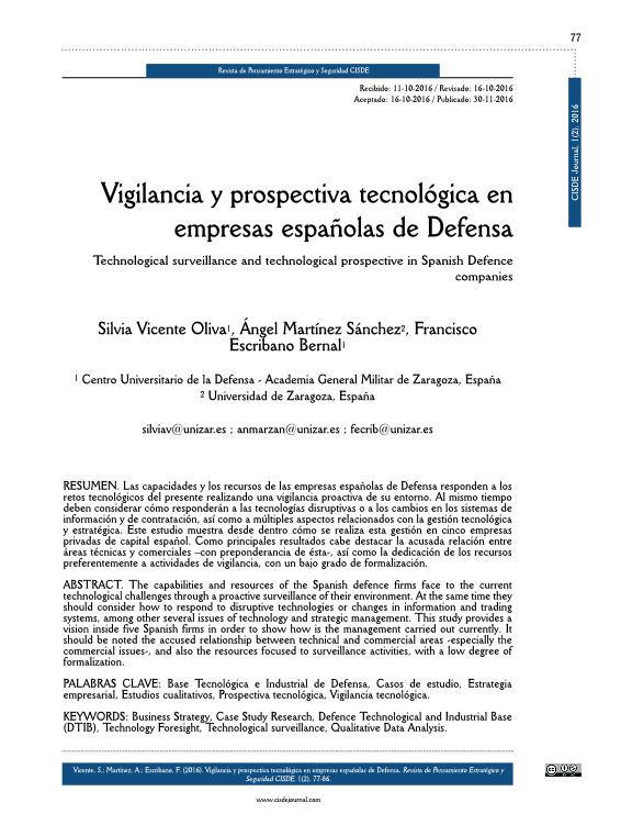Vigilancia y prospectiva tecnológica en empresas españolas de Defensa