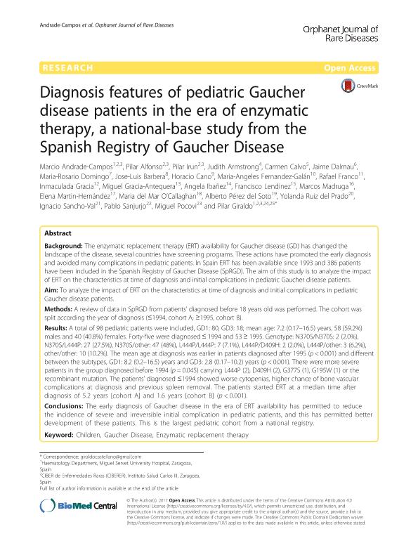 Diagnosis features of pediatric Gaucher disease patients in the era of enzymatic therapy, a national-base study from the Spanish Registry of Gaucher Disease