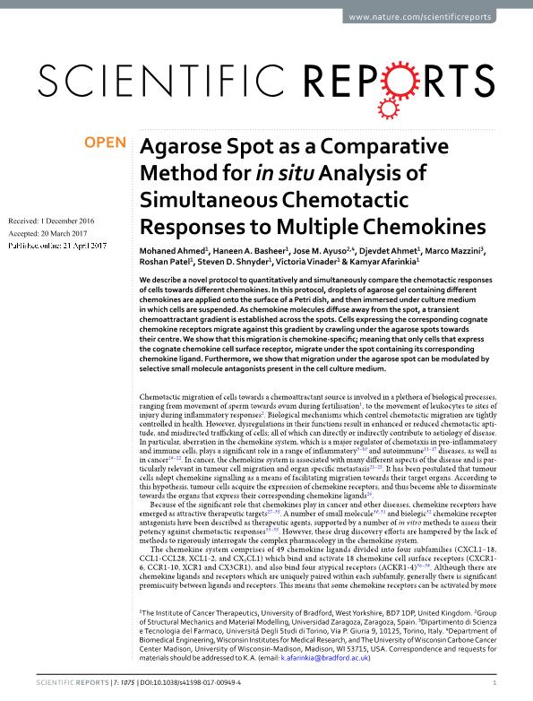 Agarose Spot as a Comparative Method for in situ Analysis of Simultaneous Chemotactic Responses to Multiple Chemokines /631/1647/767/70 /631/154/1435 /123 /13/21 /14/63 /13/31 article