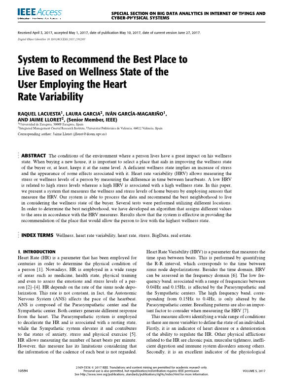 System to Recommend the Best Place to Live Based on Wellness State of the User Employing the Heart Rate Variability