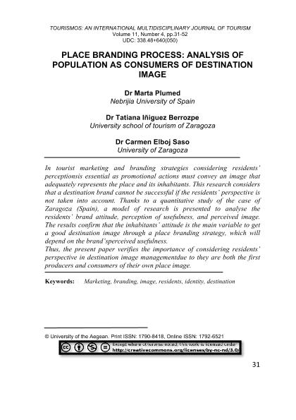 Place branding process: Analysis of population as consumers of destination image