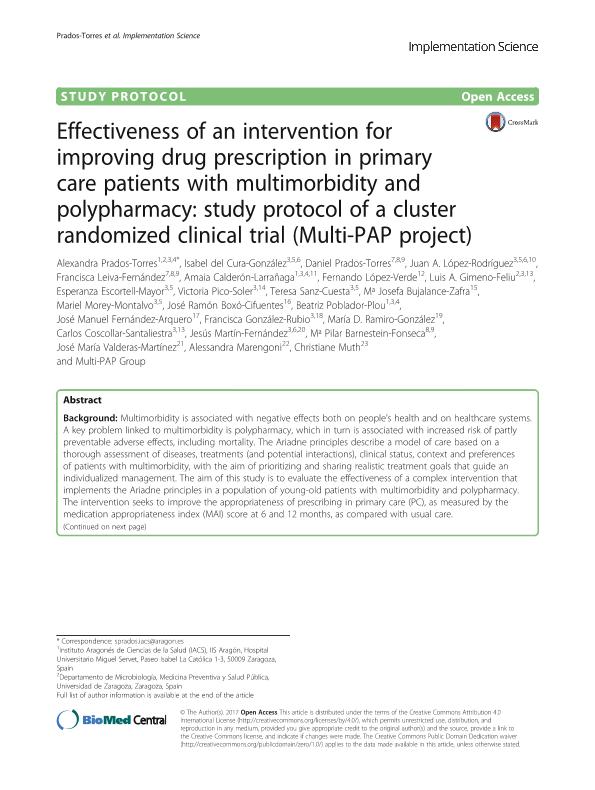 Effectiveness of an intervention for improving drug prescription in primary care patients with multimorbidity and polypharmacy: Study protocol of a cluster randomized clinical trial (Multi-PAP project)