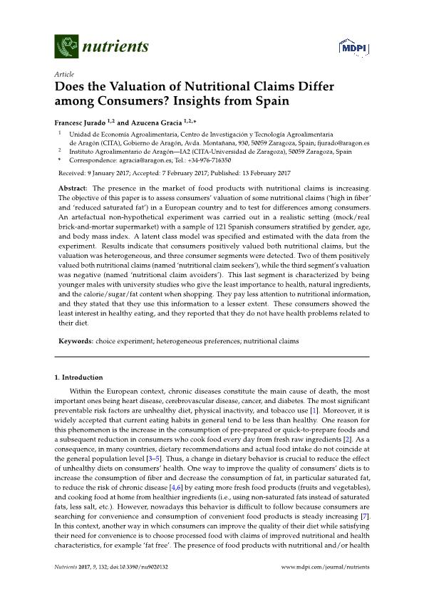 Does the valuation of nutritional claims differ among consumers? Insights from Spain