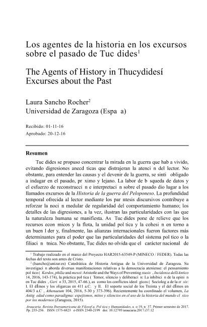 Los agentes de la historia en los excursos sobre el pasado de Tucídides