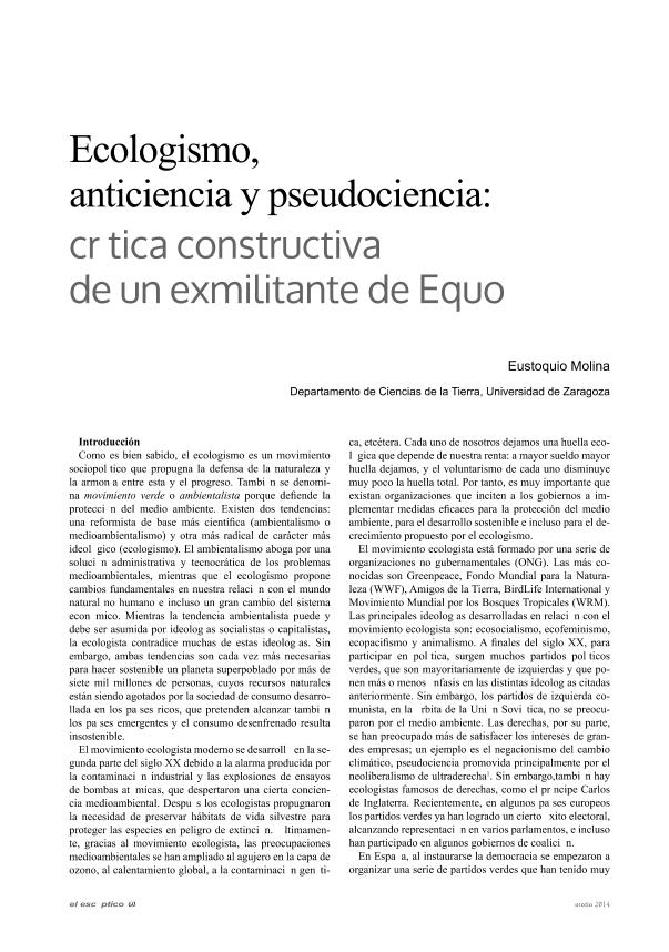 Ecologismo, anticiencia y pseudociencia: crítica constructiva de un ex militante de Equo