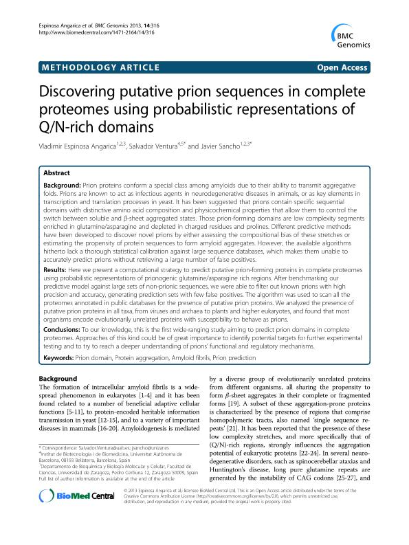 Discovering putative prion sequences in complete proteomes using probabilistic representations of Q/N-rich domains