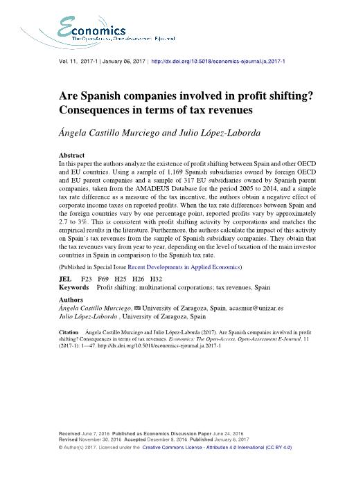 Are spanish companies involved in profit shifting? Consequences in terms of tax revenues